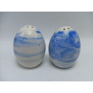 Vintage Egg Shaped Blue Swirled Ceramic Salt & Pepper Shakers